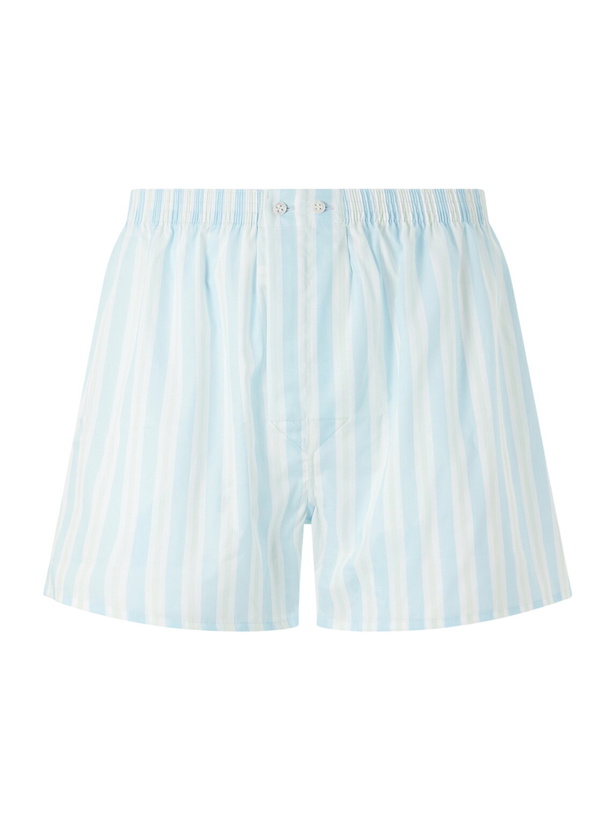 Photo: Derek Rose - Amalfi 22 Striped Cotton Boxer Shorts - Blue