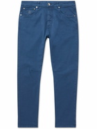 Brunello Cucinelli - Tapered Garment-Dyed Stretch-Cotton Trousers - Blue