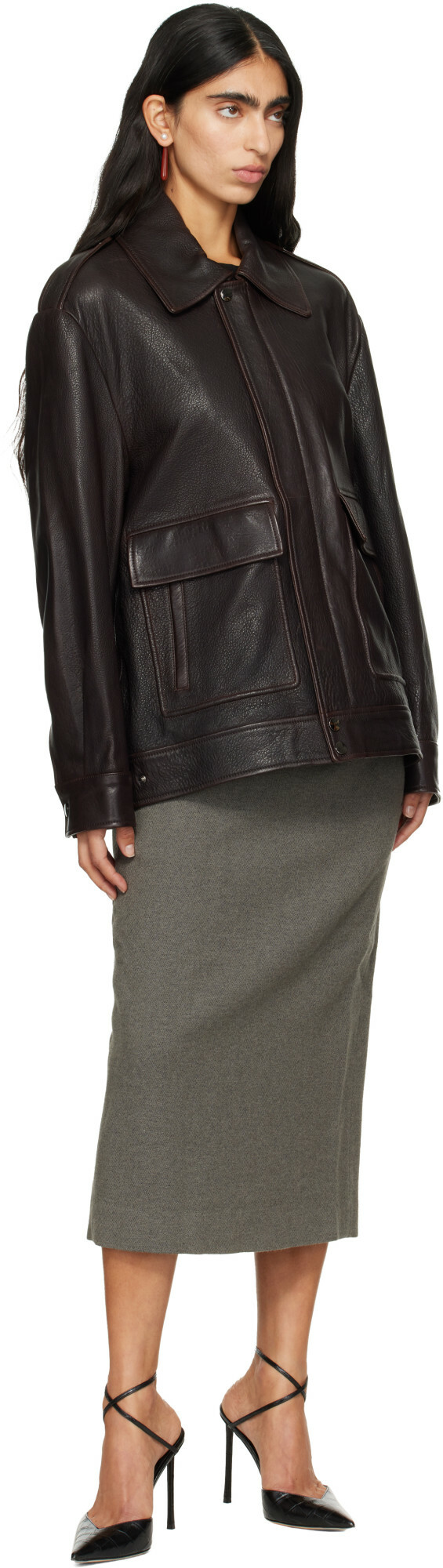 Nour Hammour Brown Drey Leather Bomber Jacket