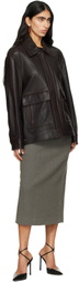 Nour Hammour Brown Drey Leather Bomber Jacket