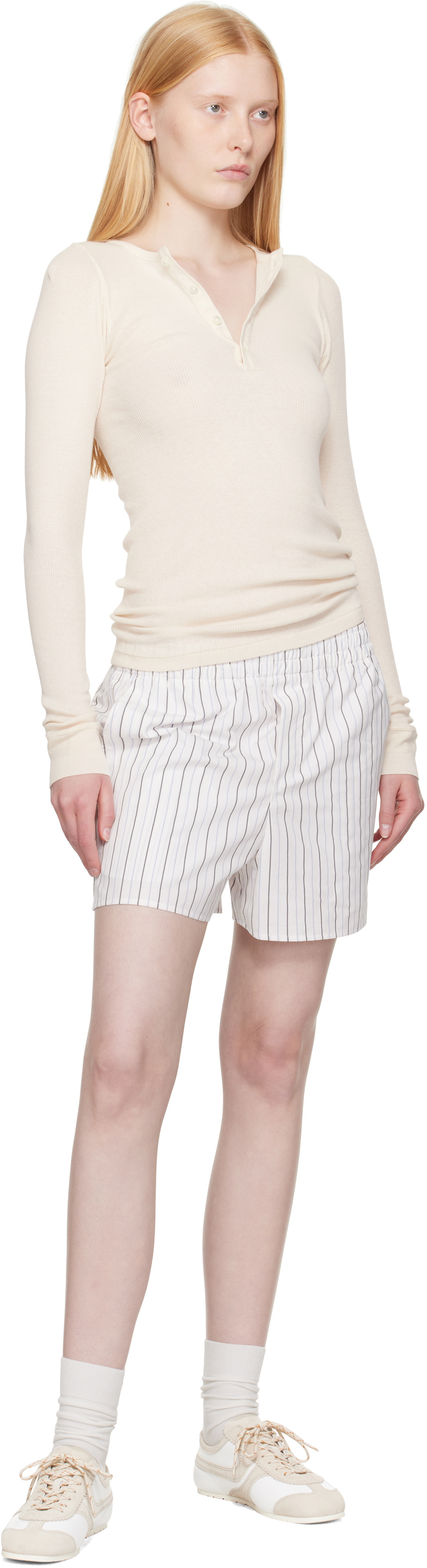AMI Paris White Cotton Elasticated Shorts