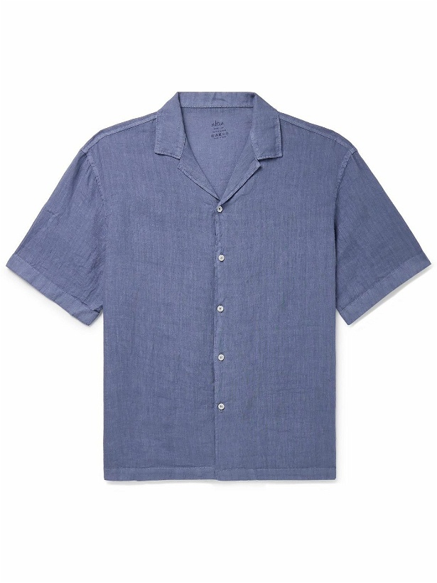 Photo: Altea - Bart Camp-Collar Garment-Dyed Linen Shirt - Blue