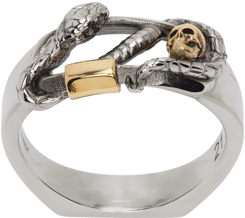 Alexander McQueen Silver Snake & Skull Ring