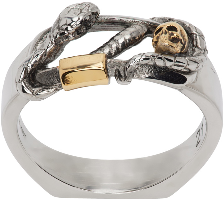 Photo: Alexander McQueen Silver Snake & Skull Ring