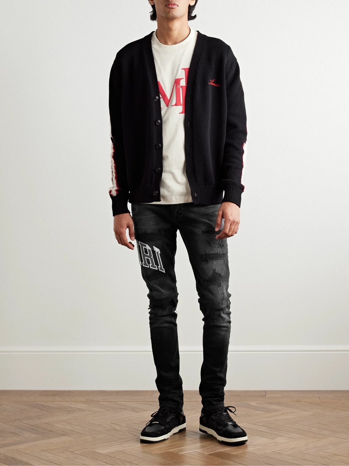 AMIRI - Skinny-Fit Logo-Appliquéd Distressed Embroidered Jeans - Black