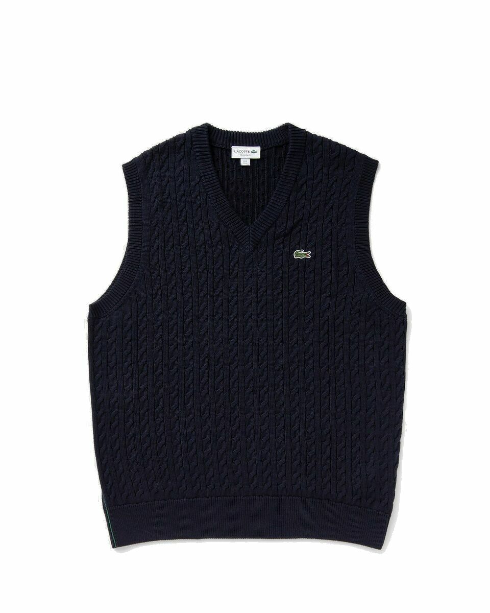 Photo: Lacoste Cotton Blend Cable Knit Sweater Vest Blue - Mens - Vests