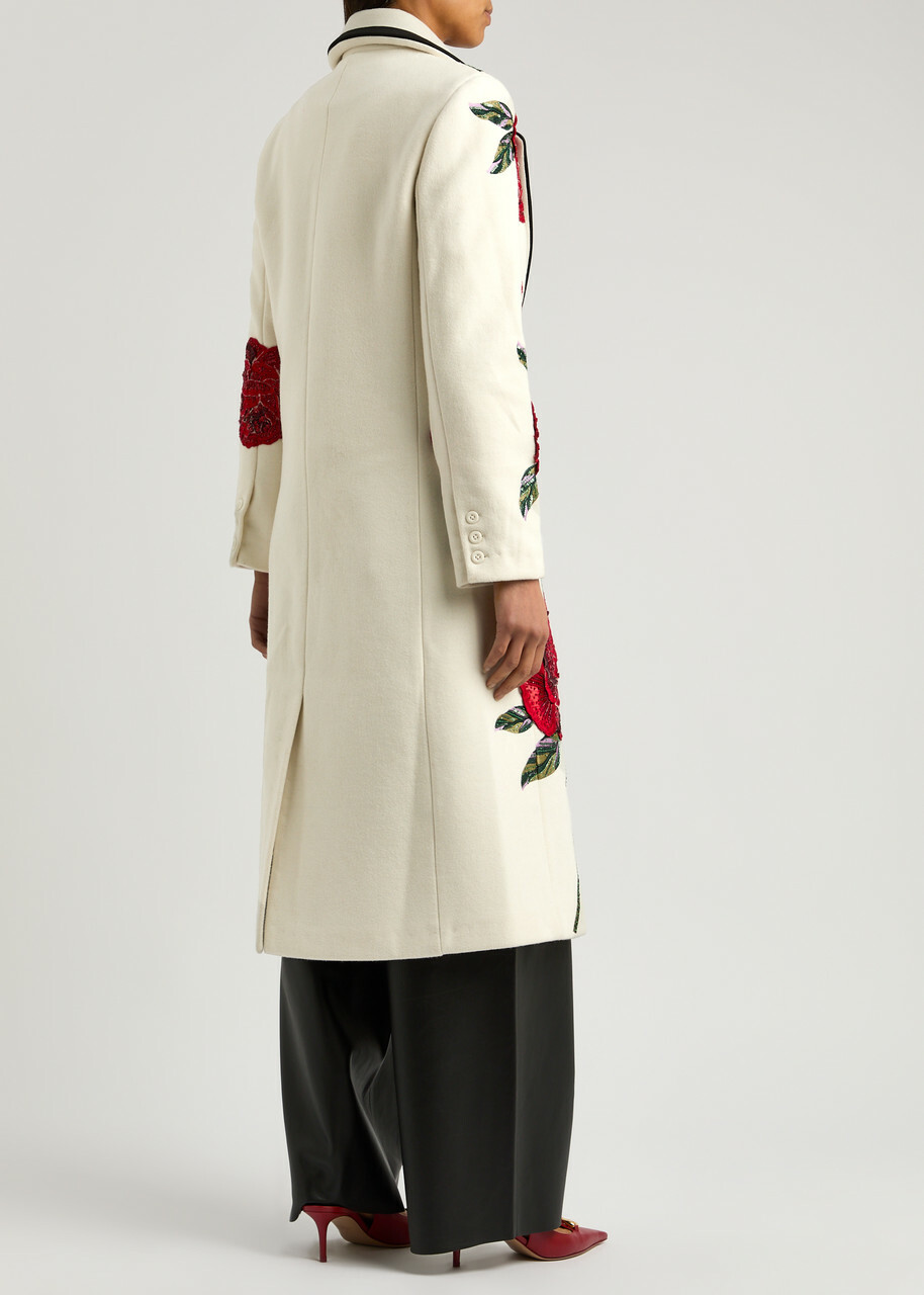 Alice + Olivia Ivan Embellished Floral Appliquéd Felt Coat White