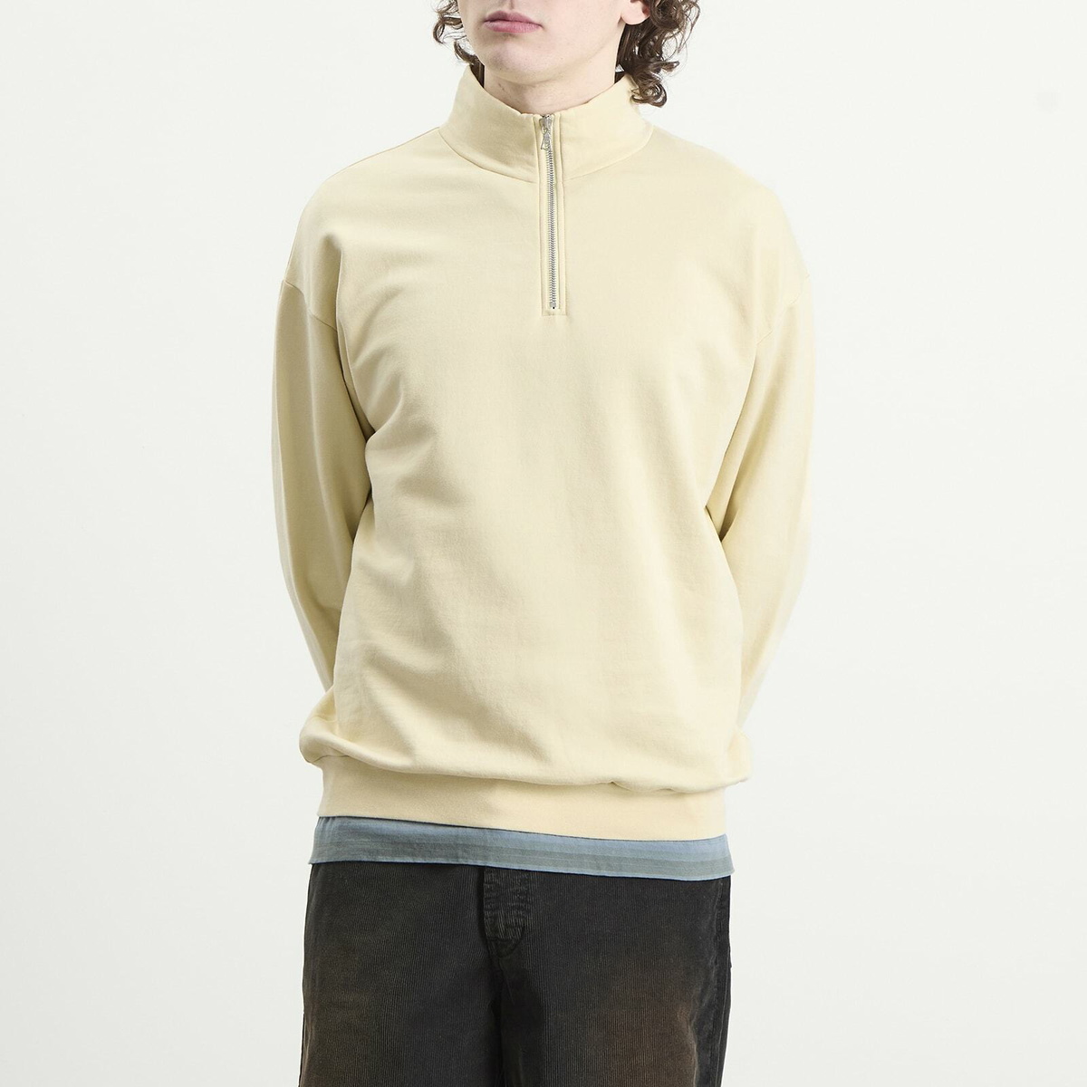 Auralee Men's High Gauge Sweat Half Zip Jumper in Ivory Beige