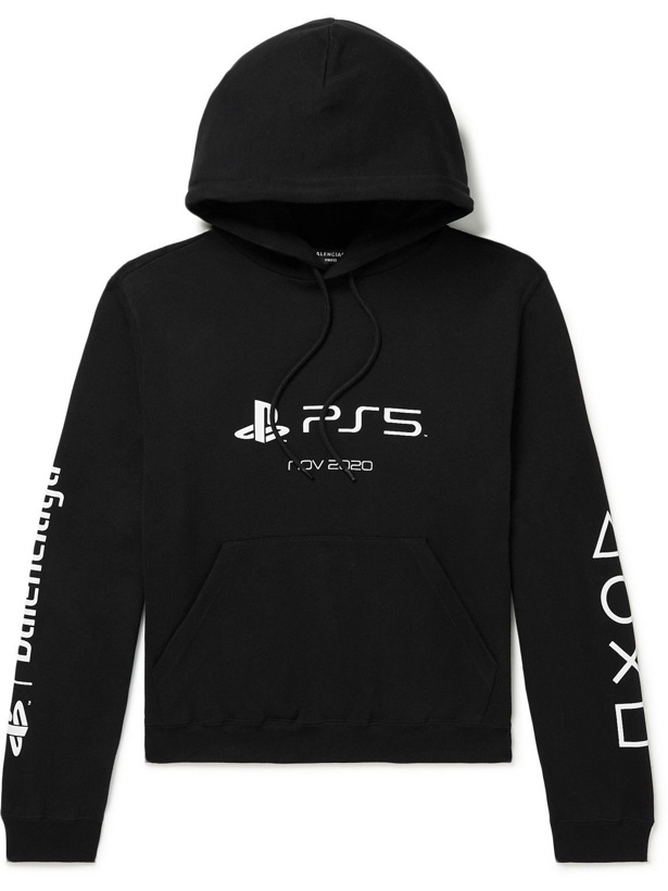 Photo: Balenciaga - PlayStation Printed Cotton-Jersey Hoodie - Black