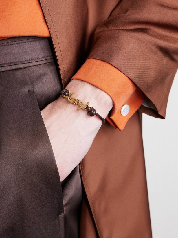 Photo: SAINT LAURENT - Gold-Tone and Leather Bracelet - Brown