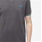 Fred Perry Men's Slim Fit Twin Tipped Polo Shirt in Gun Metal/Golden Hour/Kingfisher