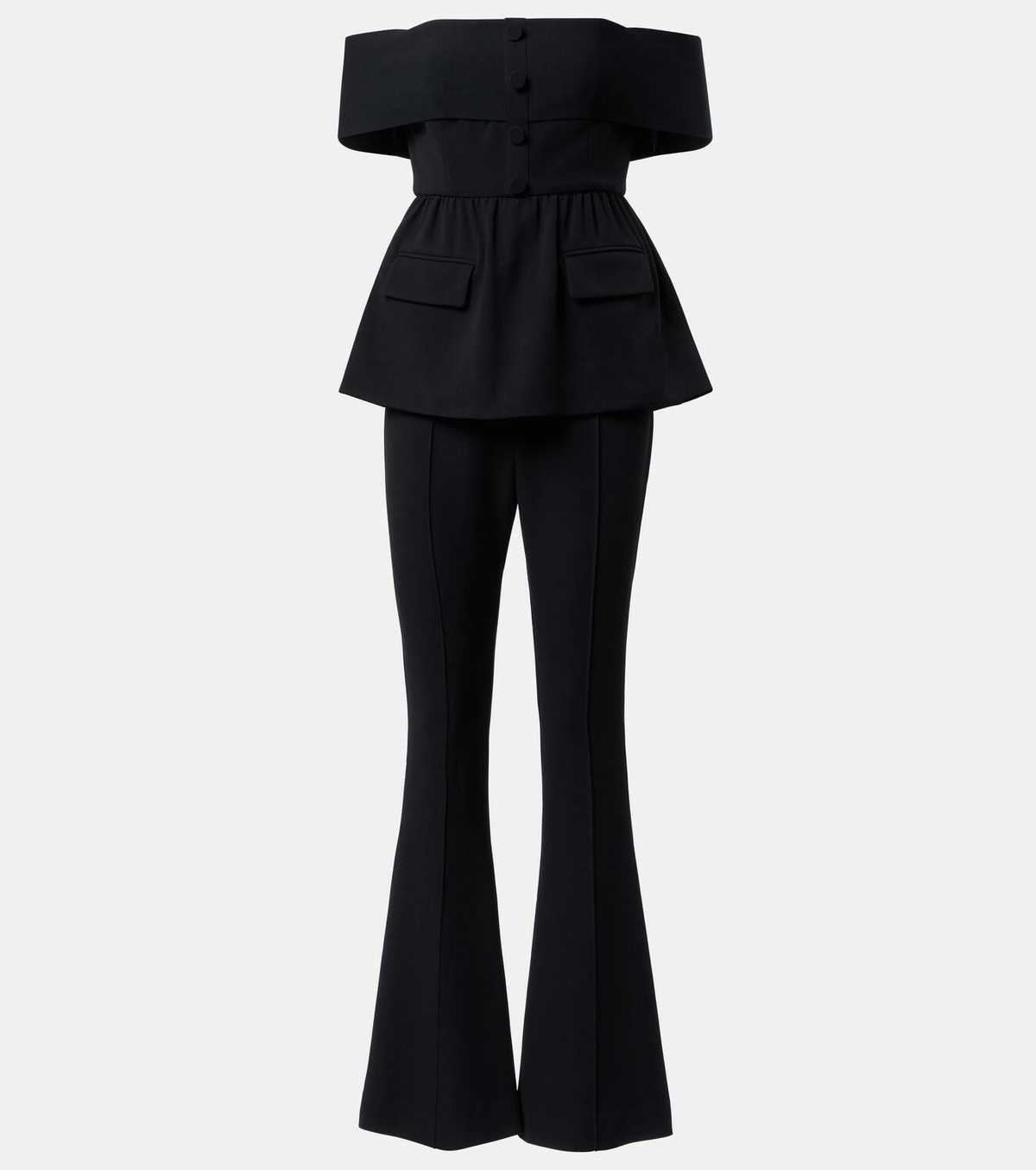 Self-Portrait Off-shoulder peplum crêpe jumpsuit