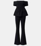 Self-Portrait Off-shoulder peplum crêpe jumpsuit