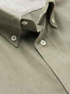 Brunello Cucinelli - Button-Down Collar Cotton-Flannel Shirt - Green