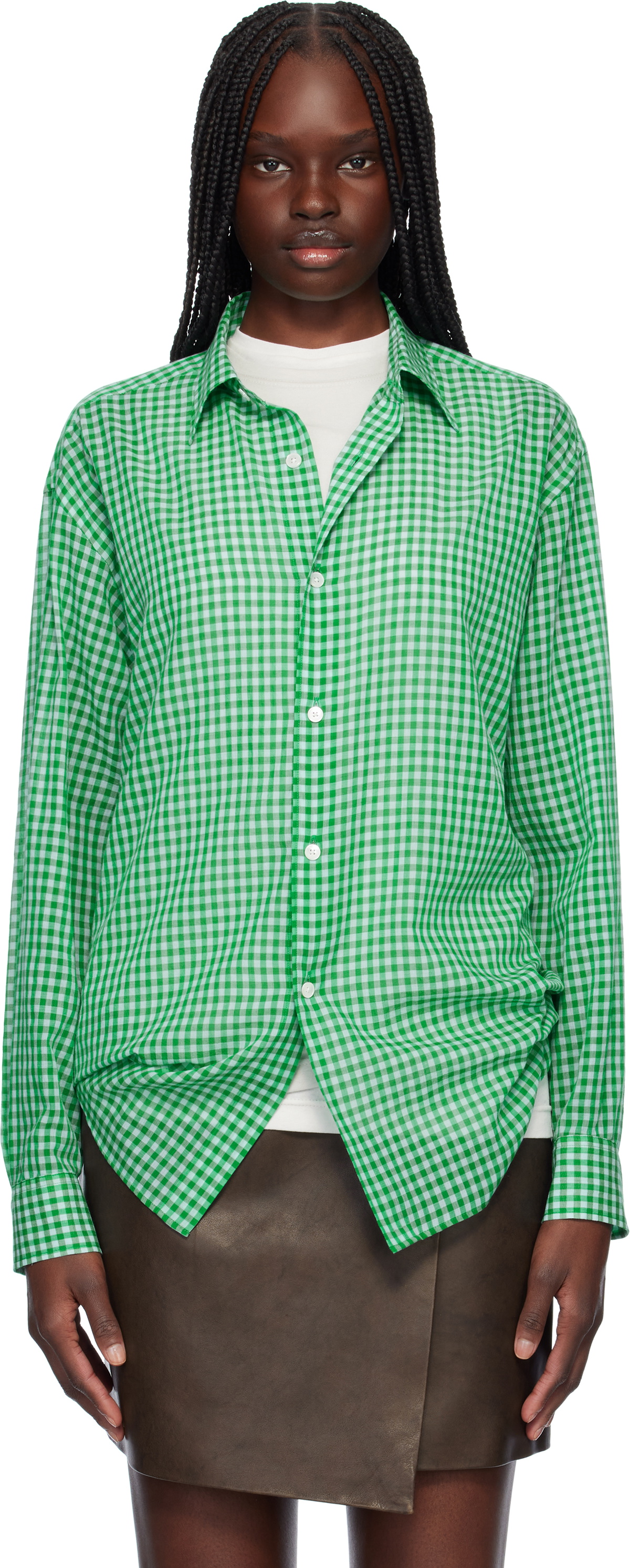 トップス AURALEE AIRY LIGHT COTTON CHECK BIGSHIRT AURALEE: Brown Airy Light Cotton Check Big Shirt | SSENSE