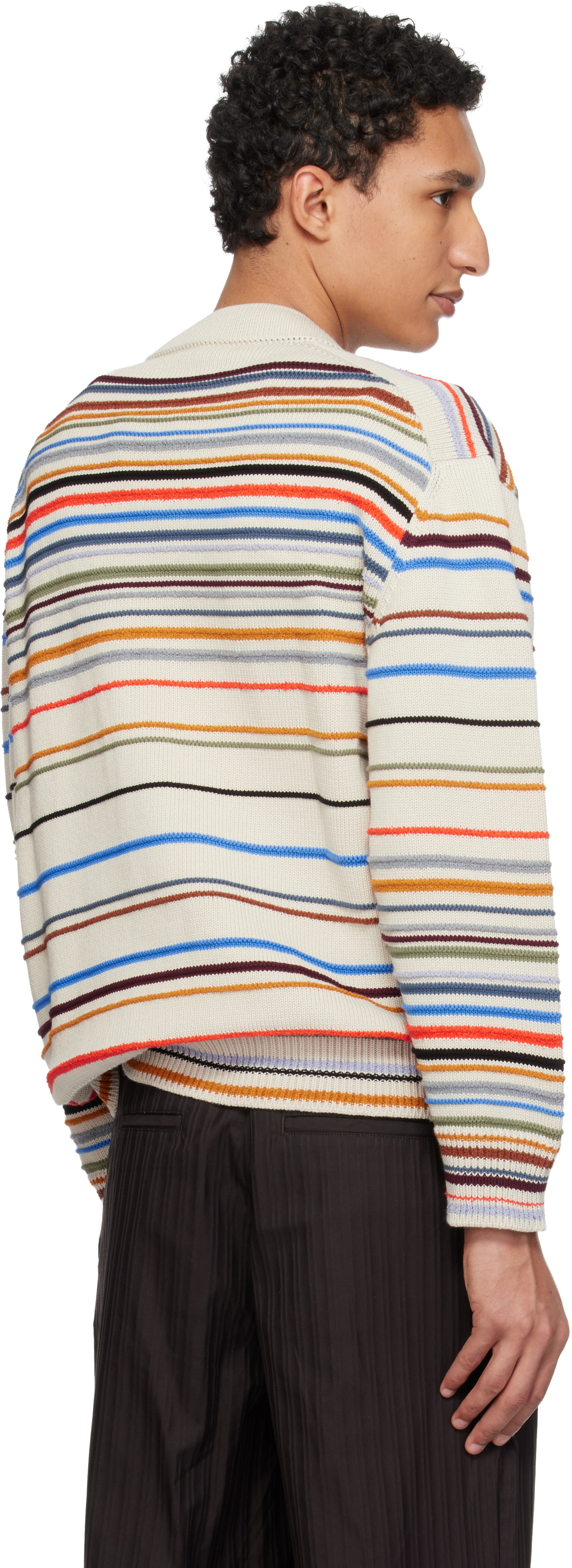 Paul Smith Beige 'Signature Stripe' Cotton-Blend Cardigan