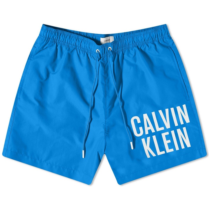 Photo: Calvin Klein Men's Logo Swim Short in Dynamic Blue