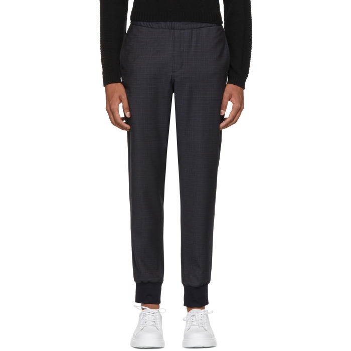 Photo: PS by Paul Smith Navy Plaid Drawcord Trousers