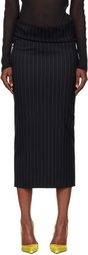 Mugler Navy Pinstripe Stretch Tube Midi Skirt