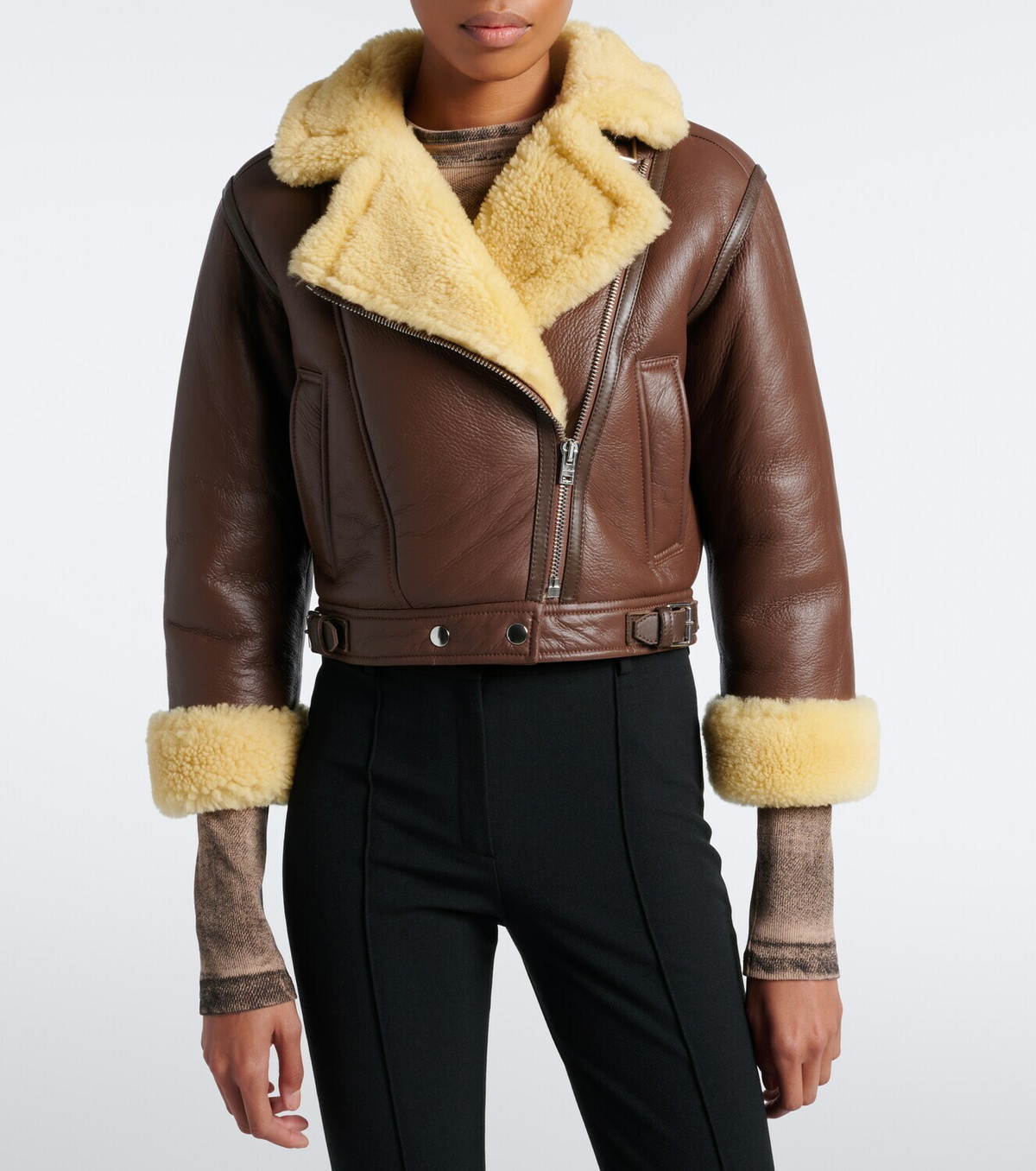Acne Studios Shearling-trimmed leather biker jacket