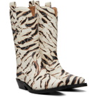 GANNI Off-White Mid Shaft Embroidered Western Boots