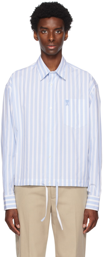 Photo: AMI Alexandre Mattiussi White & Blue Drawstring Shirt