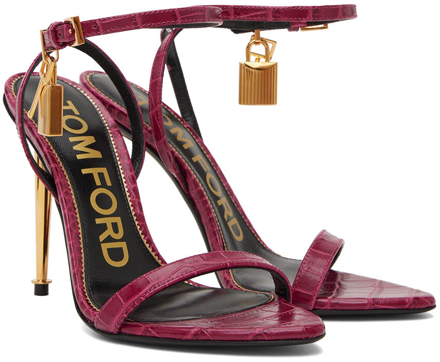 TOM FORD Burgundy Padlock Pointy Naked Heeled Sandals