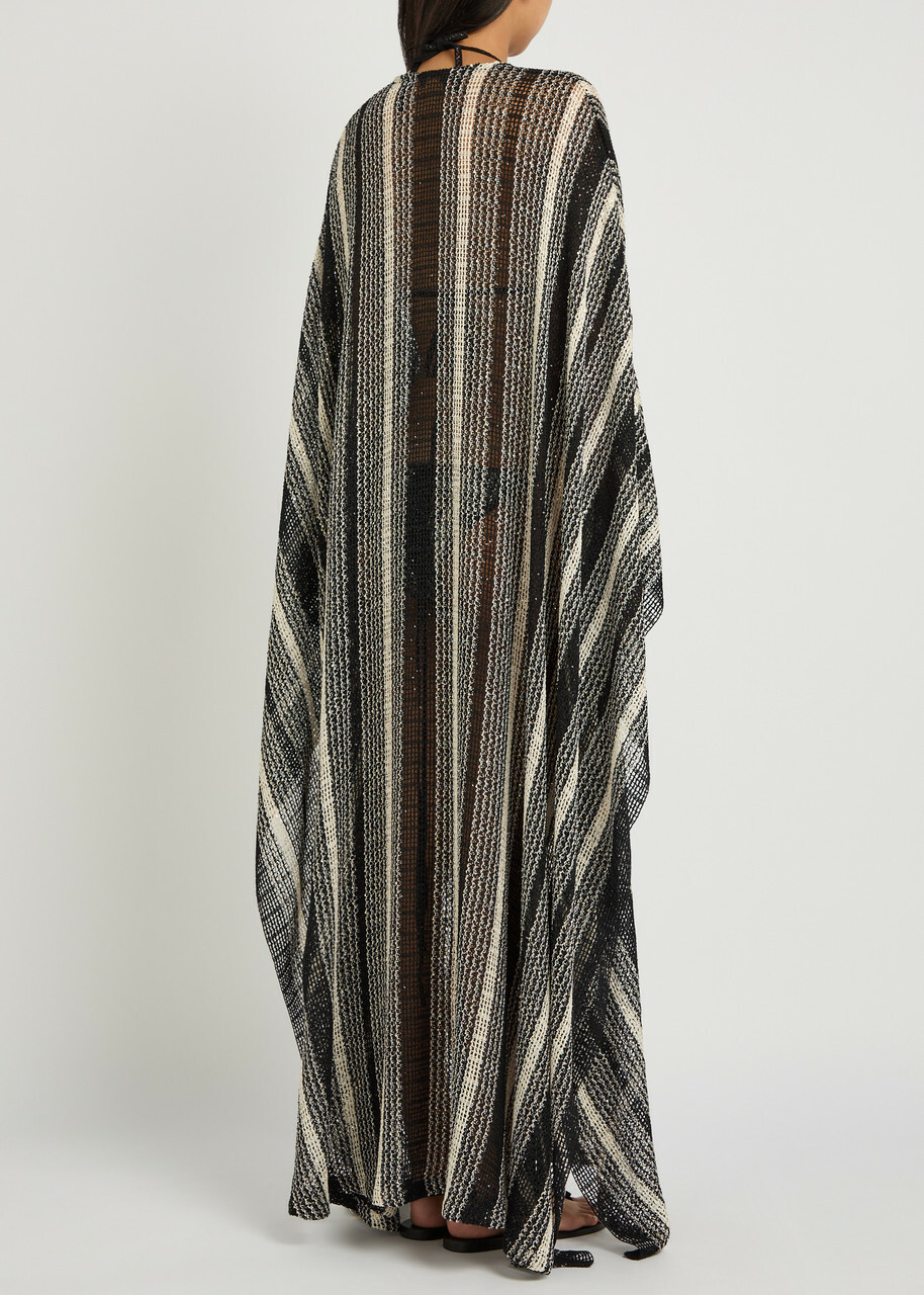 Missoni Striped Open-knit Kaftan Cover-up White And Black