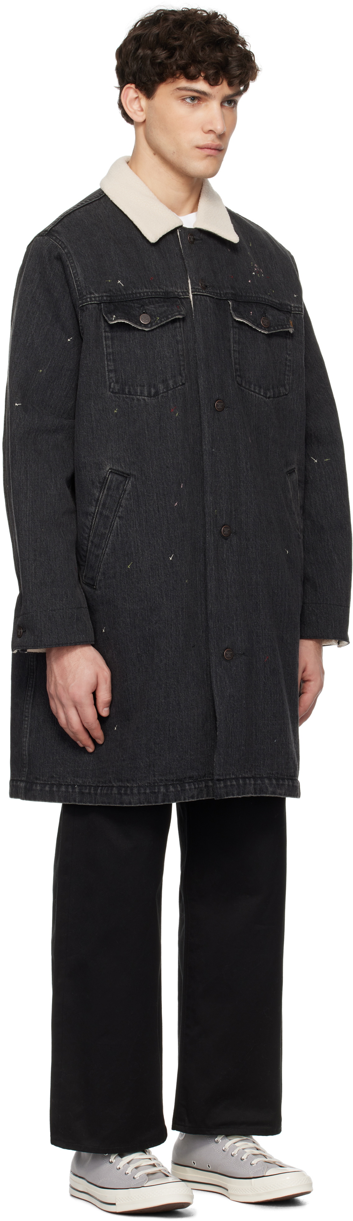UNDERCOVER Black Sherpa Fleece-Lined Denim Coat