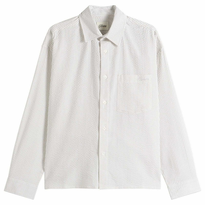 Photo: END. x Ronning Men's Seersucker Shirt in Stripe Oat Seersucker