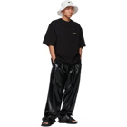 We11done Black Logo Latex-Textured Trousers