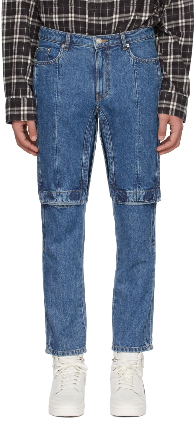 Juun.J Blue Washed Denim Velcro Jeans Juun.J