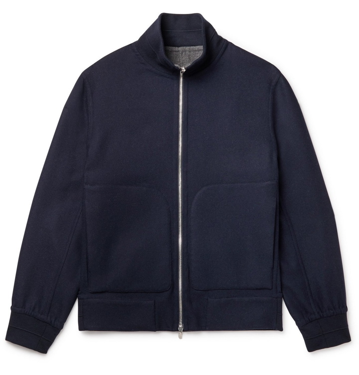 Photo: Brunello Cucinelli - Reversible Cashmere and Silk-Blend Bomber Jacket - Blue