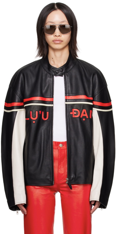 Photo: LU'U DAN Red & Black Paneled Leather Jacket