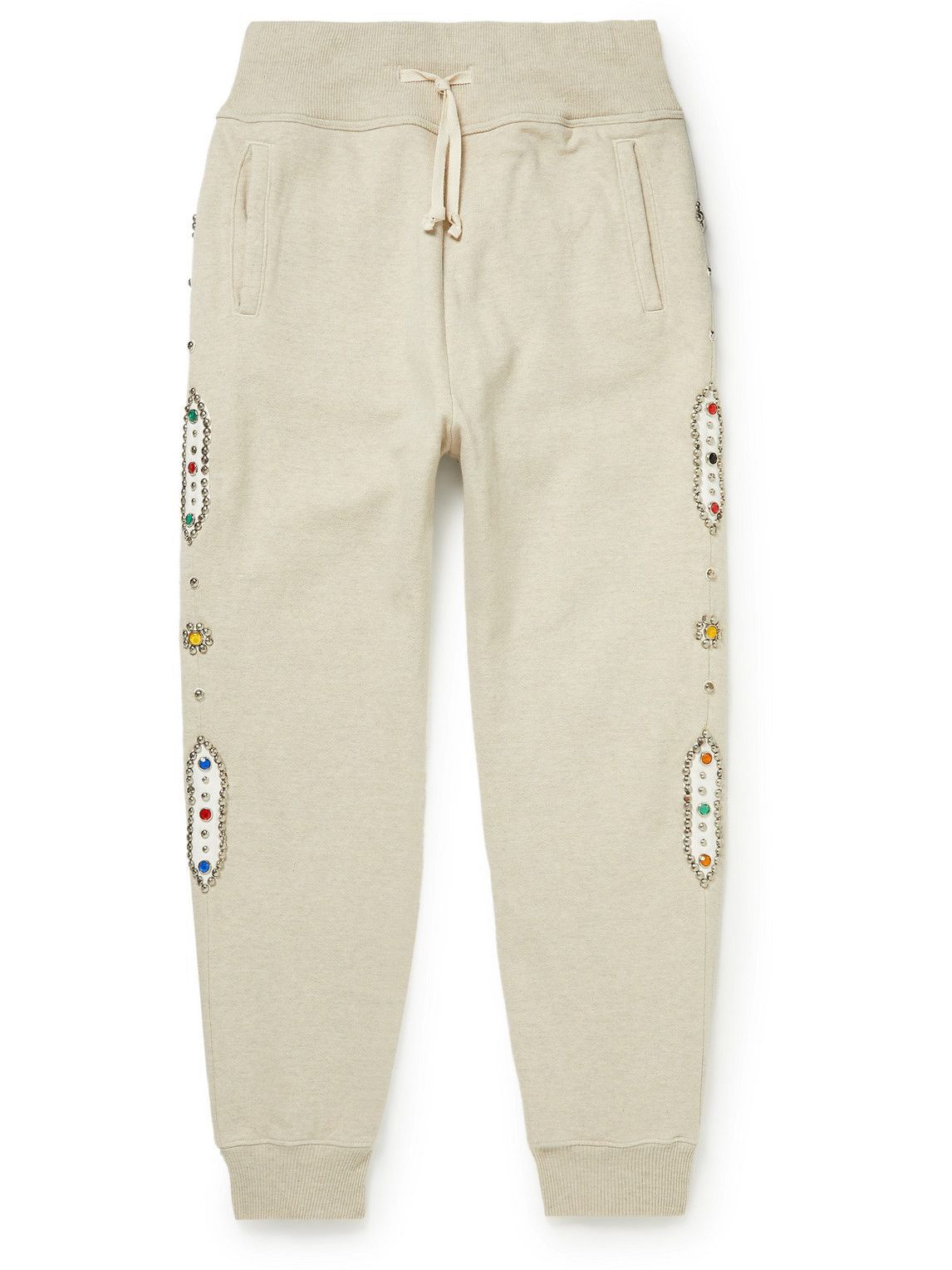 KAPITAL - Tapered Embellished Cotton-Jersey Sweatpants - Neutrals KAPITAL