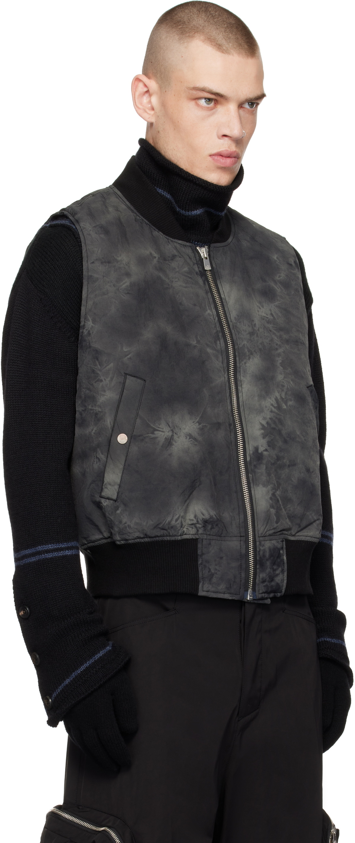 FFFPOSTALSERVICE Black Garment Dye Wash MA-1 Bomber Vest