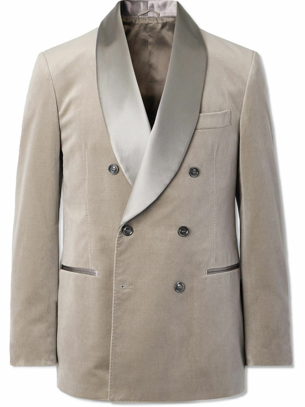Photo: Brunello Cucinelli - Slim-Fit Shawl-Collar Double-Breasted Cotton-Velvet Tuxedo Jacket - Neutrals