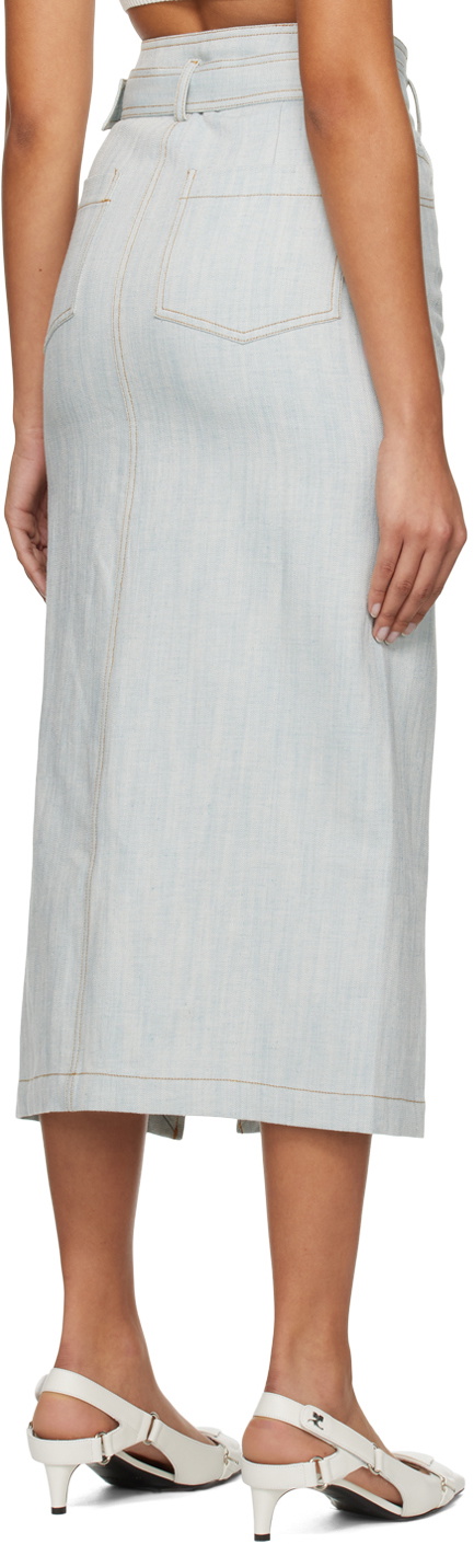 Elleme Blue Belted Denim Midi Skirt