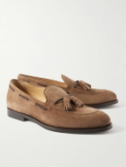 Brunello Cucinelli - Tasselled Braided Leather-Trimmed Suede Loafers - Brown