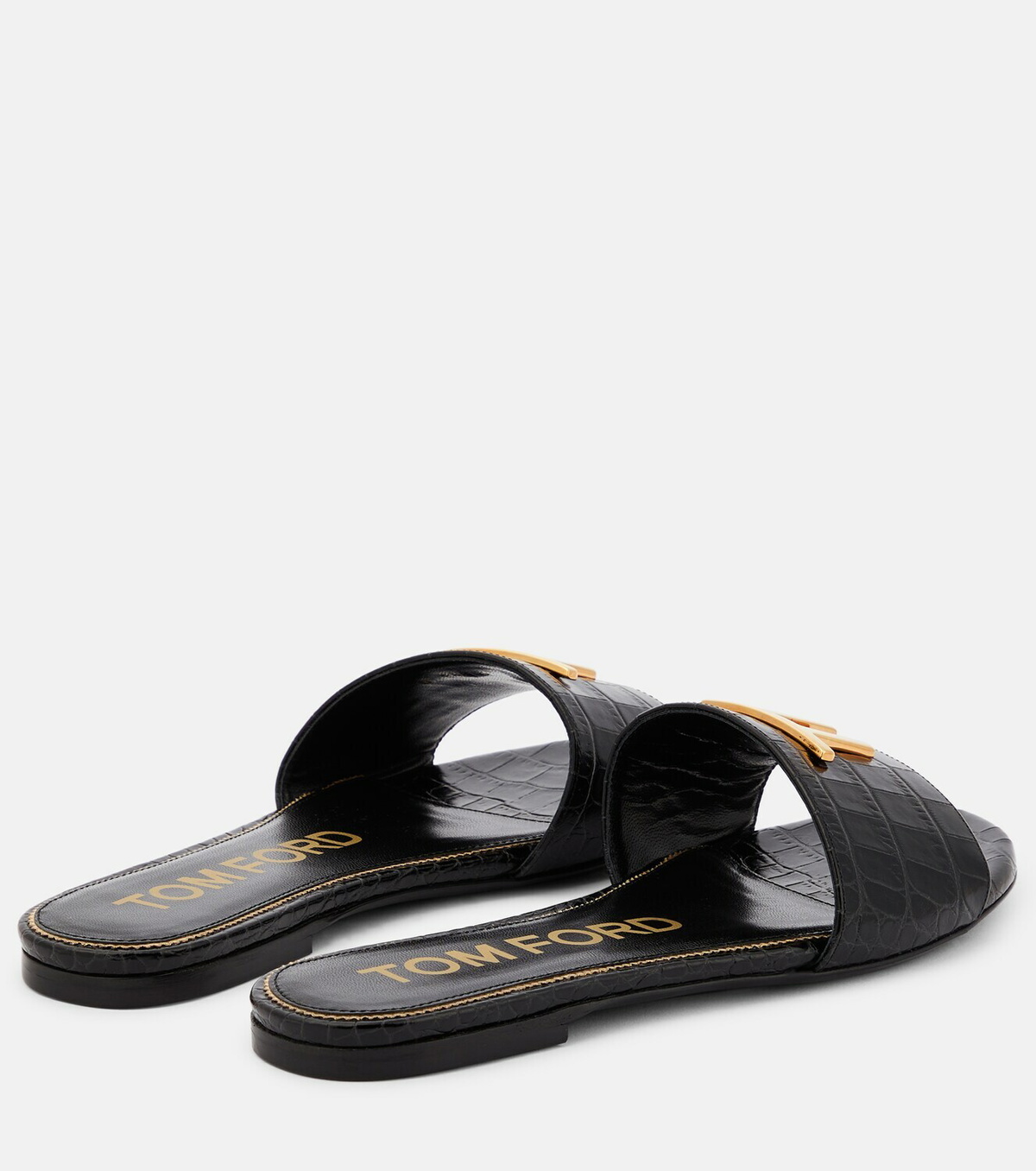 サンダル・ミュール TOM FORD Leather sandals with croco effect Nero Tom Ford Embellished croc-effect slides TOM FORD