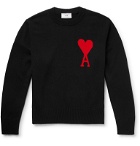 AMI - Logo-Intarsia Merino Wool Sweater - Black