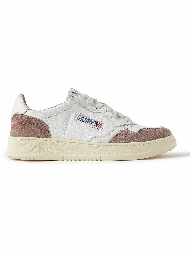 Photo: Autry - Medalist Distressed Suede-Trimmed Leather Sneakers - Pink