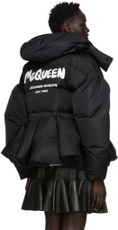 Alexander McQueen Black Grafitti Peplum Puffer Jacket