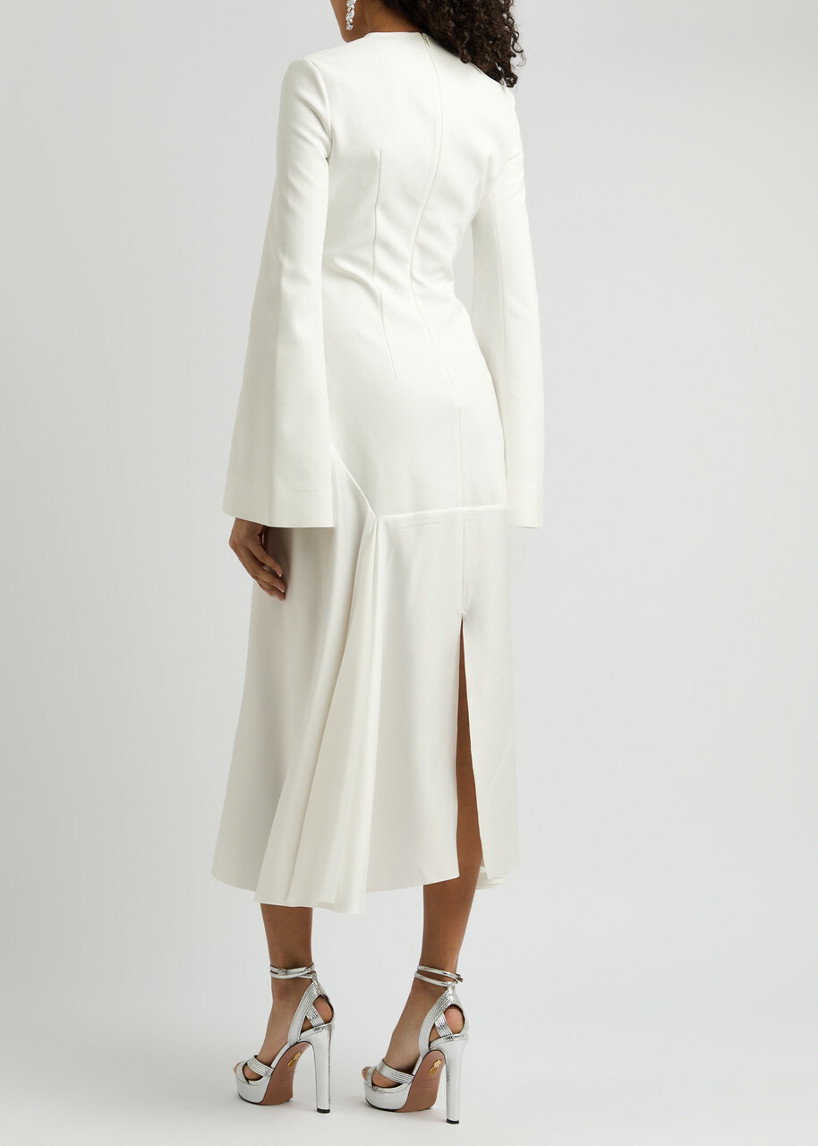 Solace London Gaia Satin and Crepe Midi Dress Cream