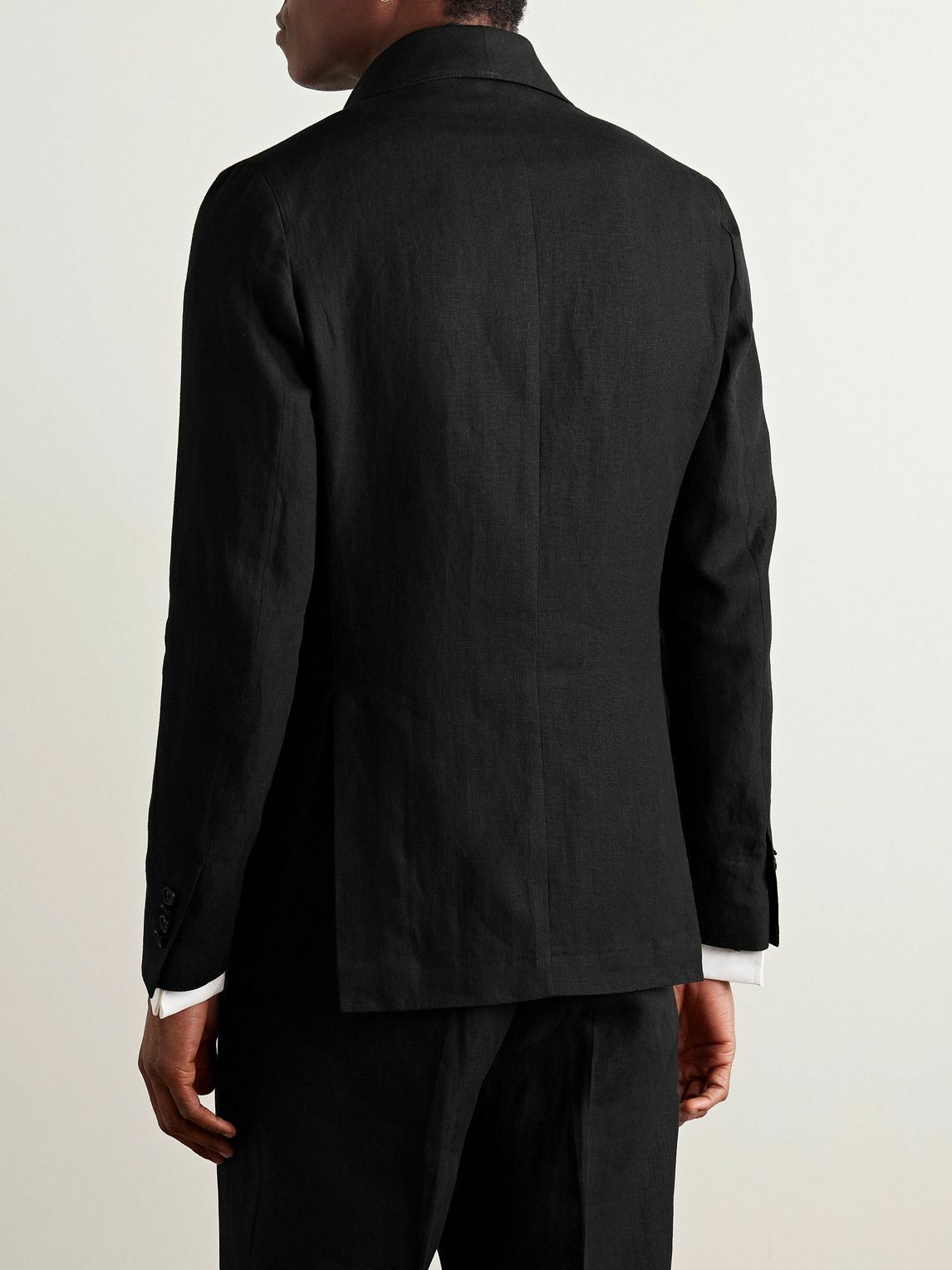 De Petrillo - Cantone Shawl-Collar Double-Breasted Linen Tuxedo Jacket - Black