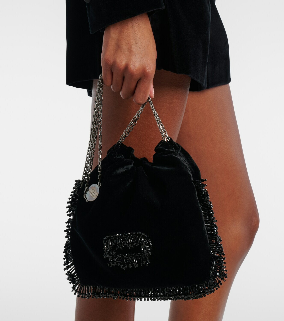Roger Vivier Pilgrim Mini beaded velvet bucket bag