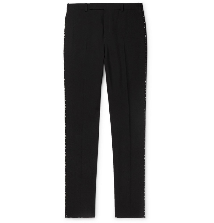 Photo: Saint Laurent - Black Slim-Fit Embellished Wool Trousers - Black