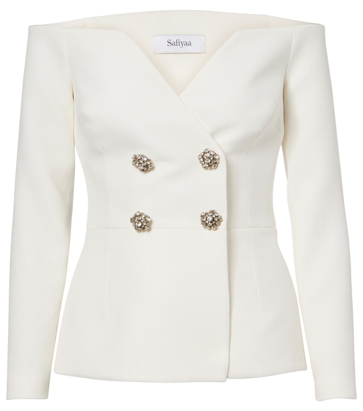 Photo: Safiyaa Bridal Kamile off-shoulder crêpe jacket