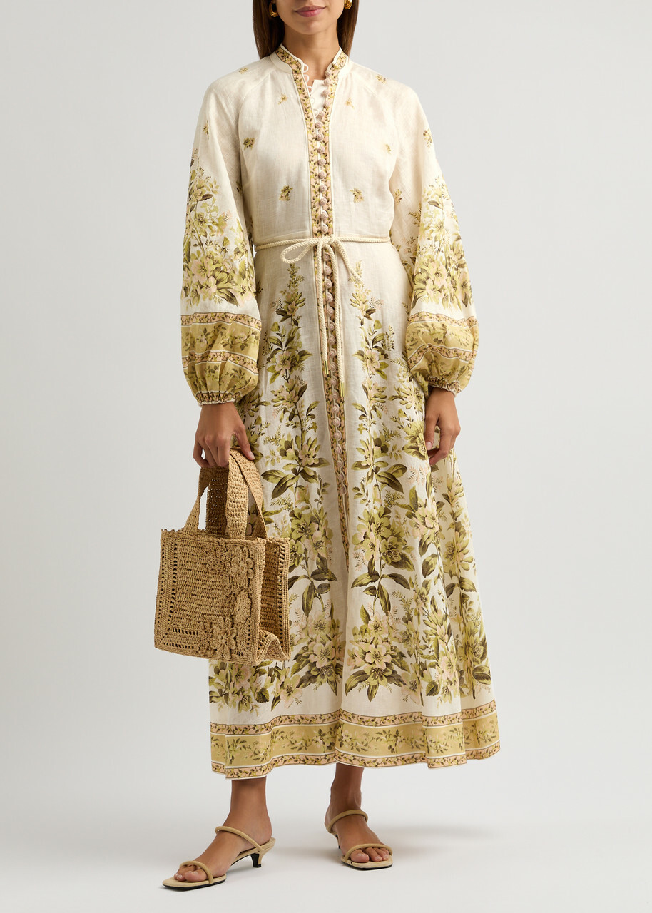 zimmermann floral linen maxi dress Rebellion paneled layered printed linen maxi dress - peach