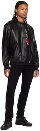PS by Paul Smith Black Zip Leather Bomber Jacket